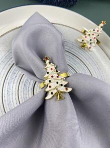 6pcs/set Zinc Alloy Napkin Ring, Creative Tree Design Napkin Ring Holder For Kitchen Dining Table - White - View 2