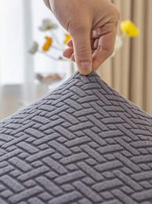 1pc Jacquard Backless Chair Seat Cover, Modern Polyester Square Dirt-Resistant Soft Chair Cushion Cover (Cushion Not Included) - Dark Grey - View 3
