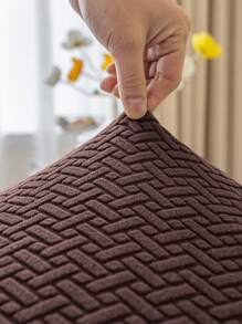 1 件提花无靠背椅子座套，现代涤纶方形防尘软椅垫套（不含垫子，仅含椅套） - 咖啡棕 - 查看 2