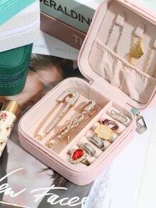 1入組PU皮革首飾類極簡素色多功能首飾收納盒和旅行 - 墨綠色 - 查看 7