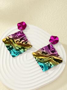 1對時尚漸層方形耳墜適合女士日常裝飾 - 彩色 - 查看 2