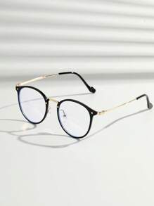 1pc Unisex Classic Retro Round Frame Gold Rim Mixed Eyeglasses With Interchangeable Lenses, Comes With Unisex Plain Glasses (Includes Eyeglass Strap) - Black - View 1