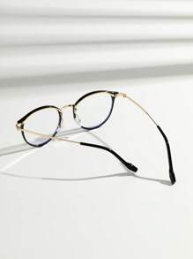 1pc Unisex Classic Retro Round Frame Gold Rim Mixed Eyeglasses With Interchangeable Lenses, Comes With Unisex Plain Glasses (Includes Eyeglass Strap) - Black - View 3