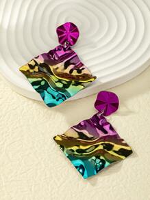 1對時尚漸層方形耳墜適合女士日常裝飾 - 彩色 - 查看 3