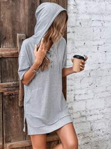 SHEIN LUNE Quần áo thể thao nữ Dây kéo Nút phía trước Túi màu trơn Giải trí - Xám - Xem 4