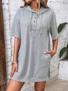 SHEIN LUNE Quần áo thể thao nữ Dây kéo Nút phía trước Túi màu trơn Giải trí - Xám - Xem 5