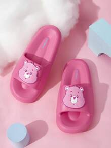 SHEIN X Care Bears Cartoon Bear Patch Decor Slides - Hot Pink - View 1