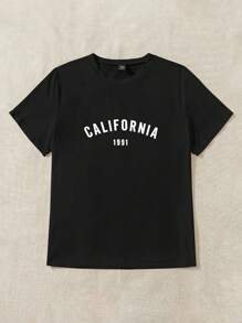 SHEIN LUNE 大碼字母圖案T恤 - 黑色 - 查看 4