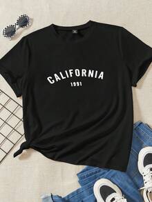 SHEIN LUNE 大碼字母圖案T恤 - 黑色 - 查看 7