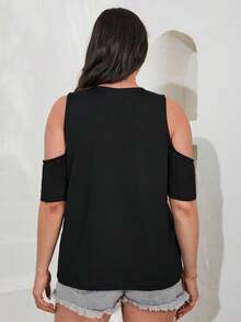 RueChic Plus Cold Shoulder Solid Tee - Black - View 2