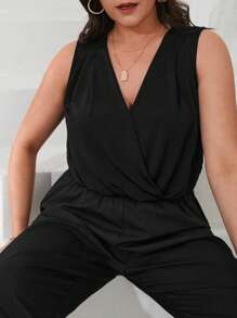 RueChic Plus Solid Surplice Neck Blouse - Black - View 1