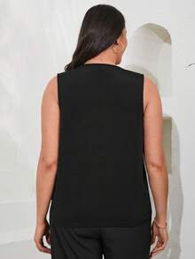 RueChic Plus Solid Surplice Neck Blouse - Black - View 2