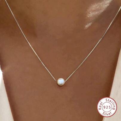 ESBERRY 1 chiếc vòng cổ ngọc trai đơn giản bằng bạc Sterling S925, kích thước 6mm-10mm, trang sức dành cho nữ, phụ kiện cưới cho cô dâu.