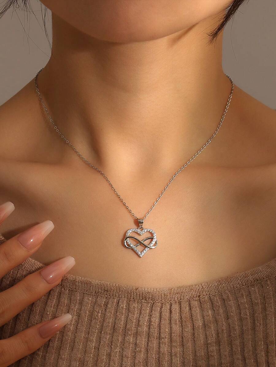 1 Quyến Rũ Đính Đá Cubic Zirconia Trang Trí Polyamory Charm Vòng Cổ Bạc Cho Nữ Trang Trí Hàng Ngày - Bạc - Xem 1