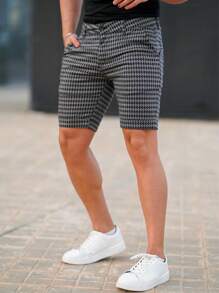 Men Houndstooth Print Slant Pocket Shorts - Multicolor - View 3