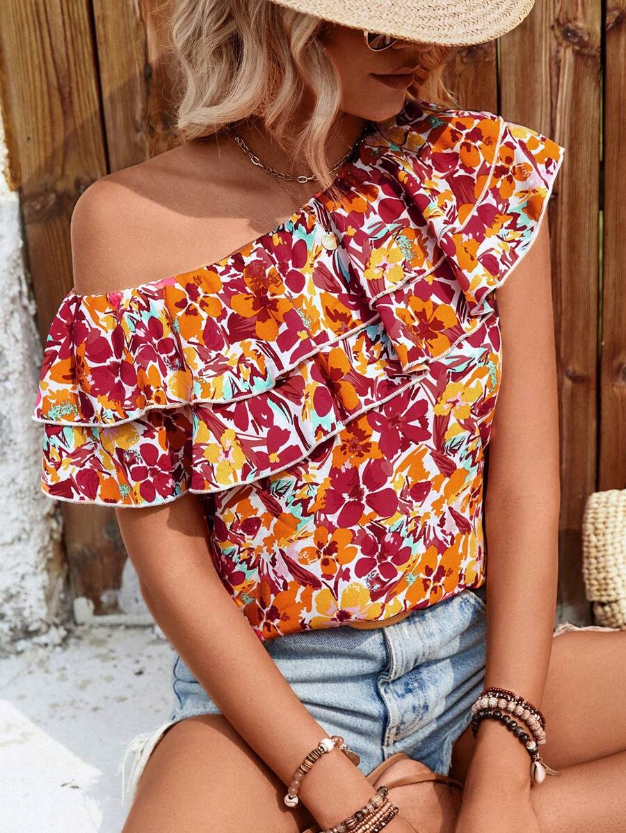 SHEIN LUNE Áo sơ mi nữ Xù Hoa Tất cả trên in Boho - Nhiều màu - Xem 1