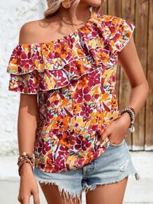 SHEIN LUNE Áo sơ mi nữ Xù Hoa Tất cả trên in Boho - Nhiều màu - Xem 5