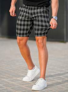 Men Plaid Print Slant Pocket Shorts