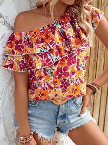 SHEIN LUNE Áo sơ mi nữ Xù Hoa Tất cả trên in Boho - Nhiều màu - Xem 4