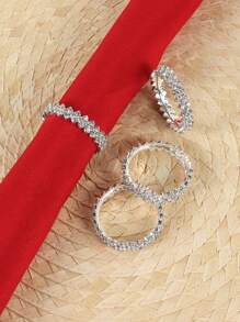 6入組酒店婚禮派對節日晚餐桌子裝飾用品極簡風格&時尚銀鑽石餐巾環 - 銀色 - 查看 2