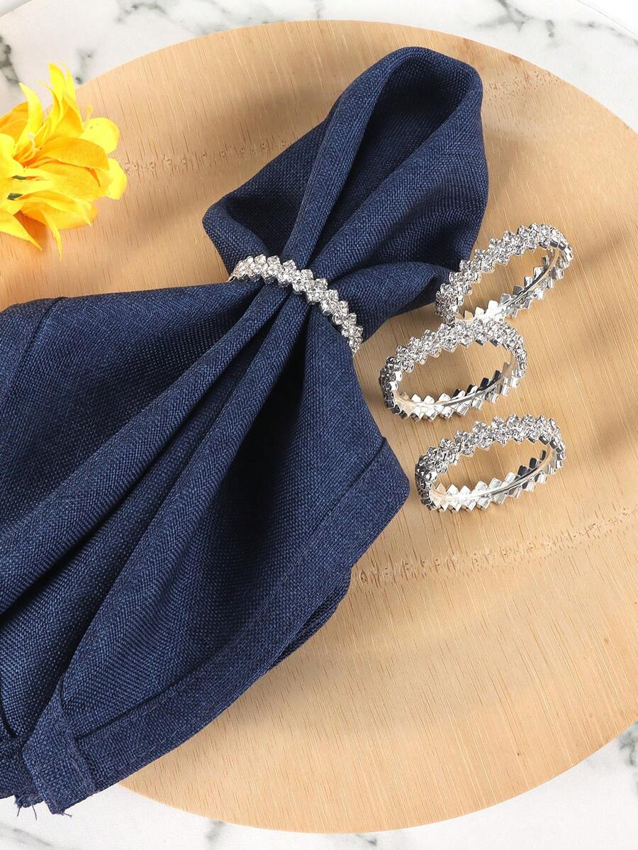 6入組酒店婚禮派對節日晚餐桌子裝飾用品極簡風格&時尚銀鑽石餐巾環 - 銀色 - 查看 1