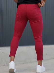 Quần Jeans Nam Túi Hem thô màu trơn - Đỏ - Xem 2