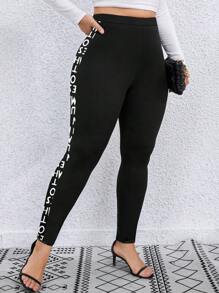 Calvaya Plus Letter Graphic Side Seam Leggings - Black - View 1