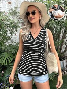 SHEIN Maternity 1pc Striped Print Tank Top - Black and White - View 1