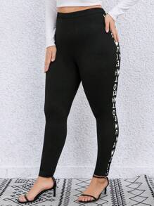 Calvaya Plus Letter Graphic Side Seam Leggings - Black - View 3
