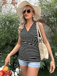 SHEIN Maternity 1pc Striped Print Tank Top - Black and White - View 5