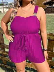 SHEIN Clasi Plus Knot Front Cami Romper - Hot Pink - View 4