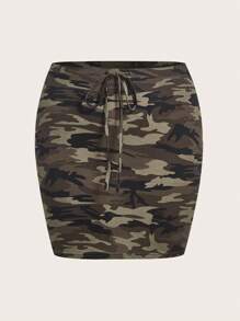 SHEIN EZwear Falda ajustado con cintura ajustable de cordón y estampado camuflaje, para verano - Multicolor - Ver 1