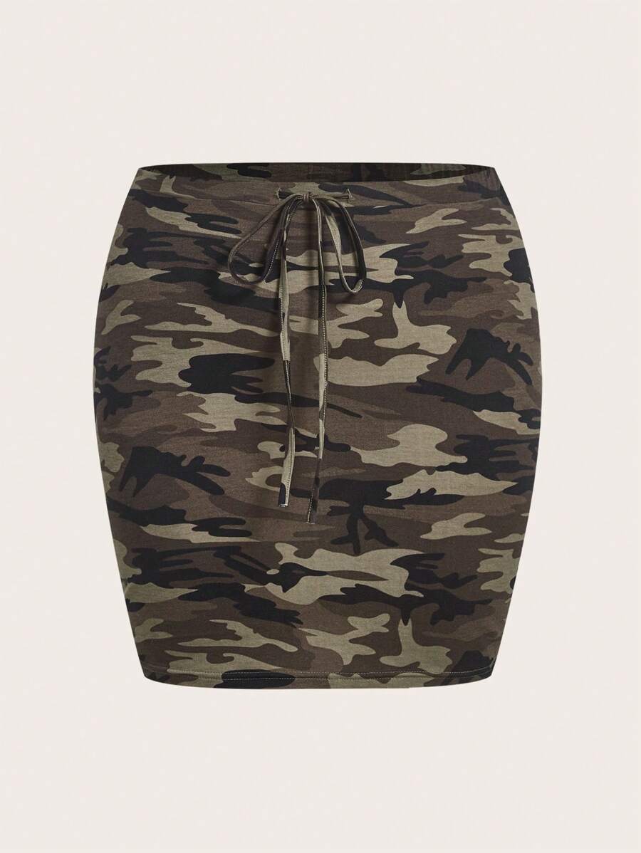 SHEIN EZwear Falda ajustado con cintura ajustable de cordón y estampado camuflaje, para verano - Multicolor - Ver 1