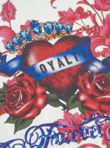 ROMWE PUNK 花卉和字母圖案短款T恤 - 白色 - 查看 4