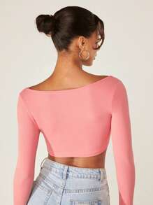 SHEIN BASICS Camiseta crop de cuello scoop - Rosa coral - Ver 2