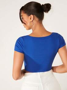 SHEIN BASICS Scoop Neck Rib-Knit Crop Tee - Royal Blue - View 2