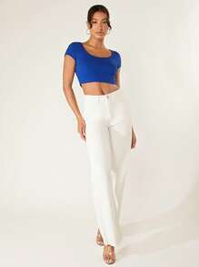 SHEIN BASICS Scoop Neck Rib-Knit Crop Tee - Royal Blue - View 3