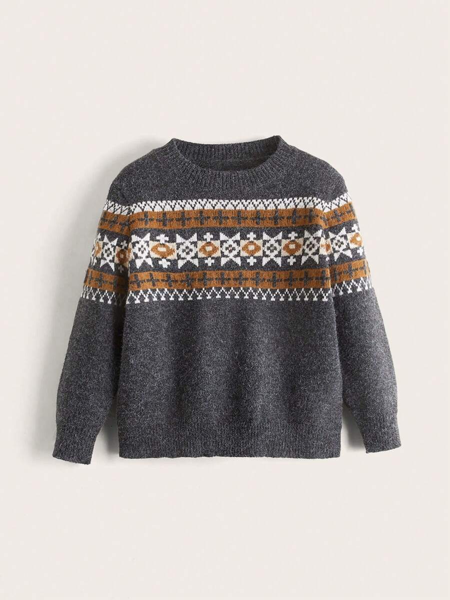 SHEIN Toddler Boys Geo Pattern Jumper - Multicolor - View 1