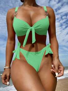 Swim SXY 前打結聚攏比基尼泳裝 - 綠色 - 查看 1