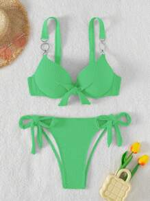 Swim SXY 前打結聚攏比基尼泳裝 - 綠色 - 查看 3