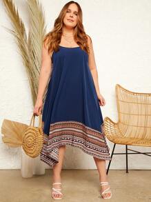 SHEIN VCAY Đầm Plus Size Bất đối xứng Hình học Boho - Màu xanh hải quân - Xem 5
