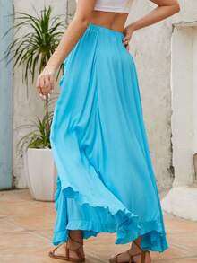 Solid Ruffle Trim Skirt - Mint Blue - View 2