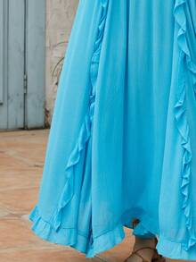 Solid Ruffle Trim Skirt - Mint Blue - View 4
