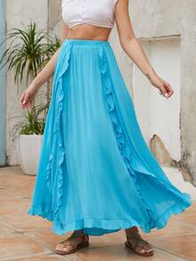 Solid Ruffle Trim Skirt - Mint Blue - View 5