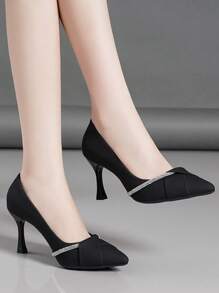 2025秋冬季女士尖头高跟鞋，饰有水晶，优雅尖头鞋跟 - 黑色 - 查看 2