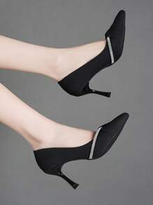 2025秋冬季女士尖头高跟鞋，饰有水晶，优雅尖头鞋跟 - 黑色 - 查看 3