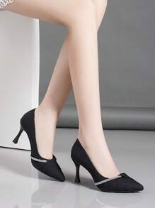 2025秋冬季女士尖头高跟鞋，饰有水晶，优雅尖头鞋跟 - 黑色 - 查看 4