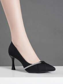 2025秋冬季女士尖头高跟鞋，饰有水晶，优雅尖头鞋跟 - 黑色 - 查看 5