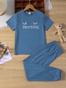 Girls Eyelash & Letter Embroidery PJ Set