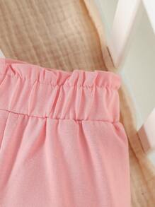 SHEIN 嬰兒波卡圓點和卡通圖案荷葉邊連體衣和短褲和配件帽和手套和圍兜 - 彩色 - 查看 3